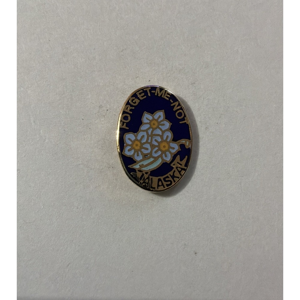 Alaska Forget-me-not State Flower Enamel Lapel Pin Pinback Brooch Gold Tone